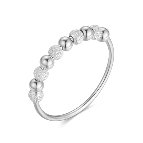 Anti-Stress Ring aus 925 Sterlingsilber mit drehbaren Glitzer-Kugeln, Dekompression Entspannungs-Helfer mit Perlen zum Drehen für Frauen und Damen, Angstring Beruhigend & Therapeutisch (Silber, 58) von Lisandra Scott