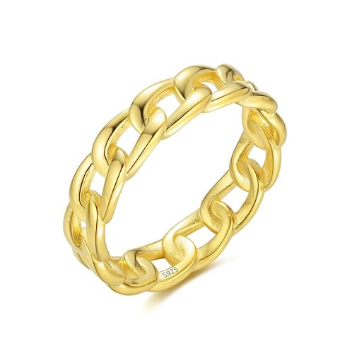 Eleganter Ketten Ring – Hochglanzpoliertes 925 Sterling Silber im Cuban-Chain-Design, Modischer Panzerring Juwelierschmuck für Damen, Frauen (Gold, 52) von Lisandra Scott