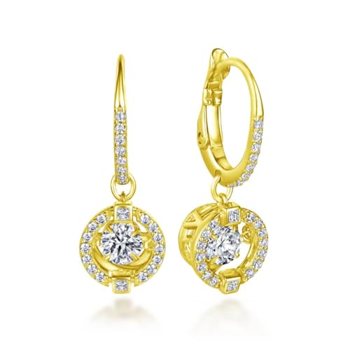 Funkelnde 3D Creolen Ohrringe in Kristallpavé mit Anhänger Steinen I Kreolen klein hängend mit Zirkonia und Kristall I Schmuck in hochwertiger Juweliersqualität (Gold) von Lisandra Scott