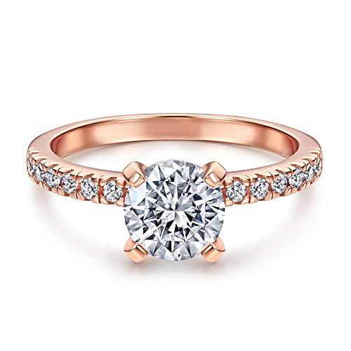 Funkelnder Damen Ring aus 925 Sterling Silber in Weiß mit Stein Solitärring I Brillant-Schliff mit Steinen Solitär Verlobungsring Ehering Trauring I Schmuck in Juweliersqualität (Rosegold 50) von Lisandra Scott