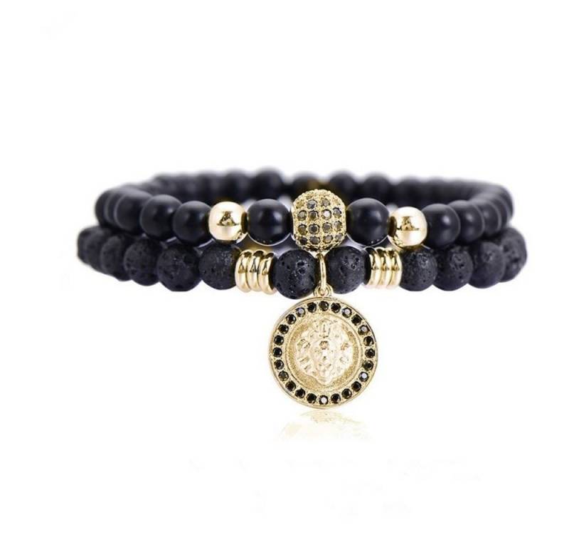 Lisandra Scott Armband Herren Armband aus Vulkangestein mit Löwen Anhänger 306-Edelstahl, Kraftvoll & Maskulin – Armband elastisch mit Lavastein & Löwe 18–22 cm von Lisandra Scott