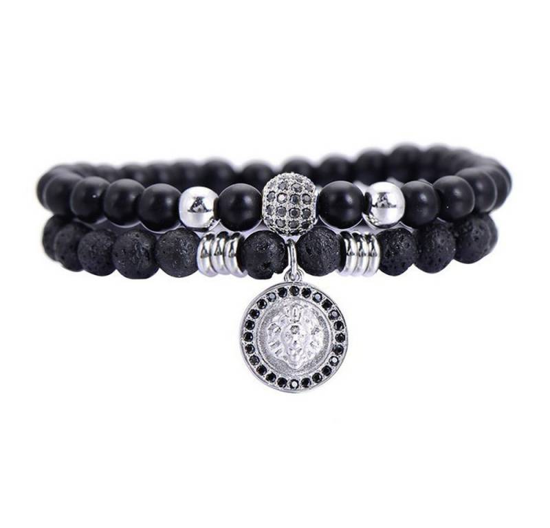 Lisandra Scott Armband Herren Armband aus Vulkangestein mit Löwen Anhänger 306-Edelstahl, Kraftvoll & Maskulin – Armband elastisch mit Lavastein & Löwe 18–22 cm von Lisandra Scott