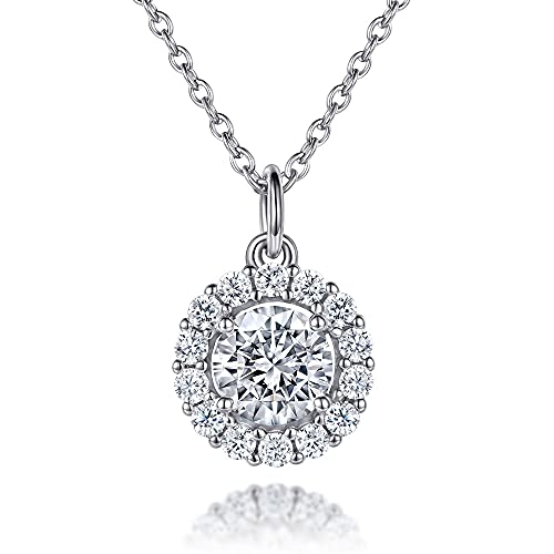 Lisandra Scott Damen Kette 925 Sterlingsilber mit Funkelndem rundem Anhänger Halskette in Silber, Rosegold und Gold mit Stein | Damenhalskette in Echtsilber mit Weißen Zirkonia Steinchen (Silber) von Lisandra Scott