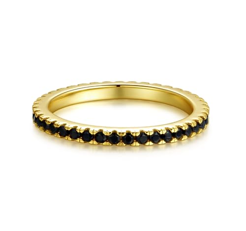 Lisandra Scott Eternity Ring Silber 925 mit Schwarzen Zirkonia Kristallen Damenring 2mm breit in Gold für Damen und Frauen Schmal mit Steinen in Schwarz (Gold, 52) von Lisandra Scott