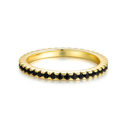 Lisandra Scott Eternity Ring Silber 925 mit Schwarzen Zirkonia Kristallen Damenring 2mm breit in Gold für Damen und Frauen Schmal mit Steinen in Schwarz (Gold, 54) von Lisandra Scott