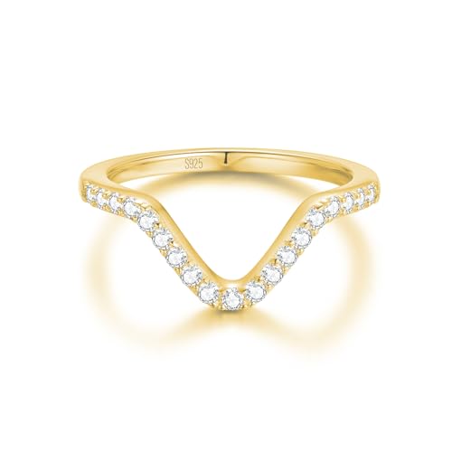 Lisandra Scott Exklusiver V-Form Ring aus 925 Sterlingsilber, besetzt mit funkelnden Zirkonia Steinen, Elegantes Design für Damen und Frauen (Gold, 56) von Lisandra Scott