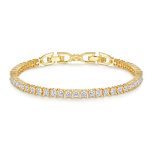 Lisandra Scott Funkelndes Shiny Tennis Armband mit glänzenden Steinchen I Tennisarmband Schmuck für Damen, Frauen und Mädchen mit Steinen I Damenarmband in echter Juweliersqualität (Gold) von Lisandra Scott