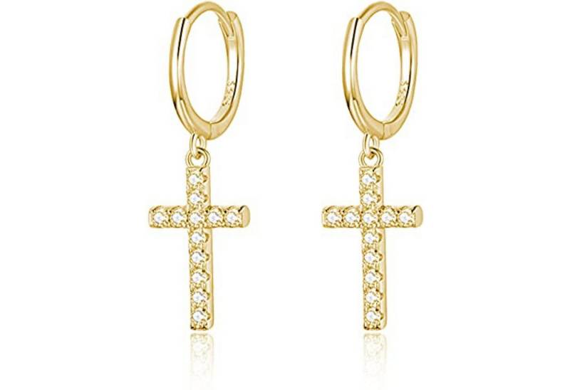 Lisandra Scott Ohrhänger-Set 925 Silber Creolen 14K vergoldet I Kreuz Anhänger Ohrringe mit Steinen, Hochglanz trifft Symbolkraft – 925er Silber mit funkelnden Akzenten von Lisandra Scott