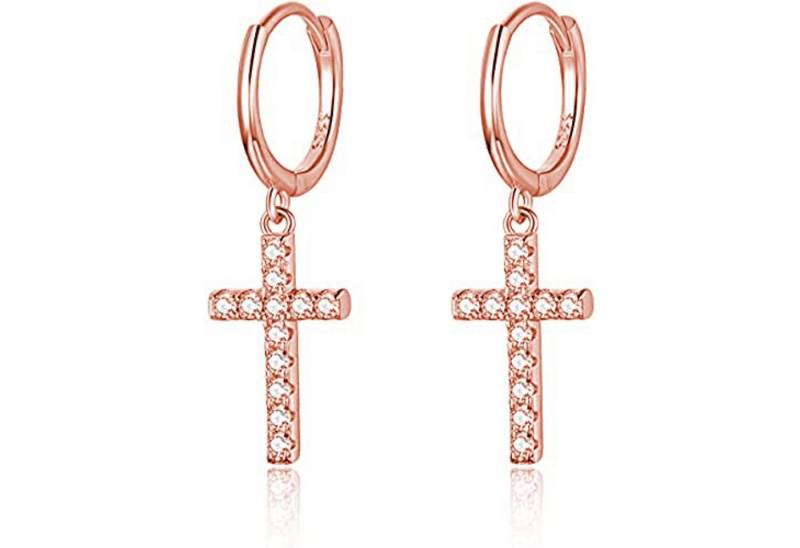 Lisandra Scott Ohrhänger-Set 925 Silber Creolen 14K vergoldet I Kreuz Anhänger Ohrringe mit Steinen, Hochglanz trifft Symbolkraft – 925er Silber mit funkelnden Akzenten von Lisandra Scott