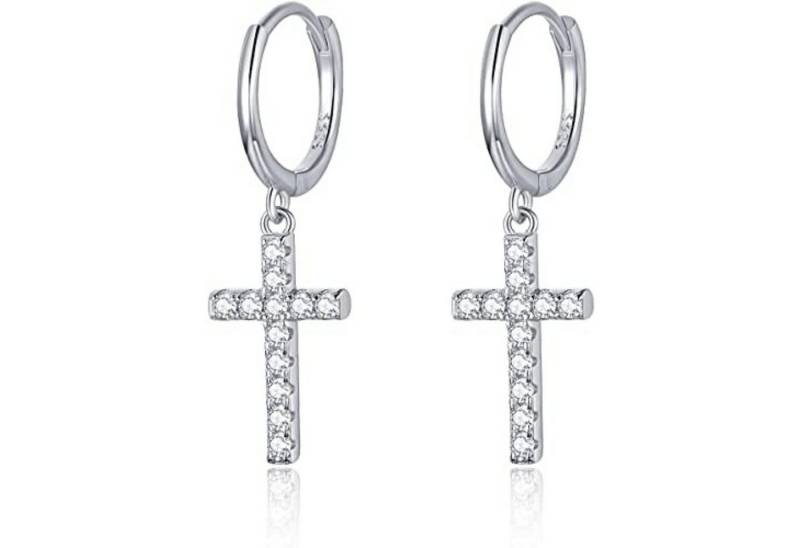 Lisandra Scott Ohrhänger-Set 925 Silber Creolen 14K vergoldet I Kreuz Anhänger Ohrringe mit Steinen, Hochglanz trifft Symbolkraft – 925er Silber mit funkelnden Akzenten von Lisandra Scott