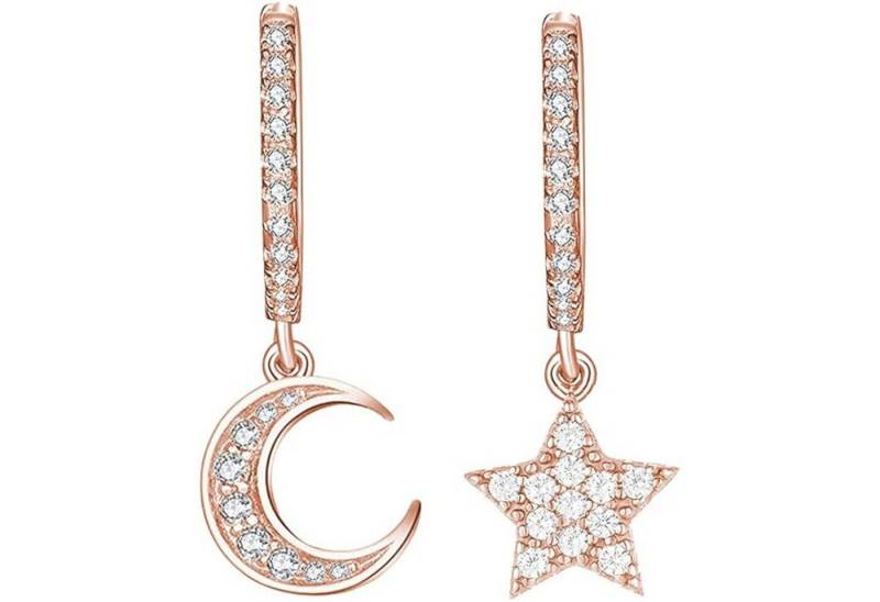 Lisandra Scott Ohrhänger-Set Creolen Mond & Stern Anhänger aus 925 Silber, Hängende Ohrringe Damen, Mit oder ohne Strass Steinen – himmlische Creolen aus 925er Silber von Lisandra Scott