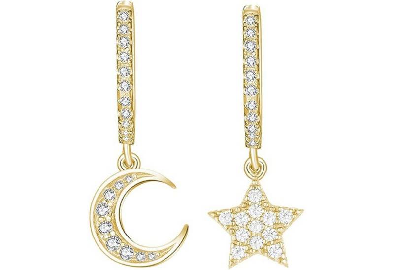 Lisandra Scott Ohrhänger-Set Creolen Mond & Stern Anhänger aus 925 Silber, Hängende Ohrringe Damen, Mit oder ohne Strass Steinen – himmlische Creolen aus 925er Silber von Lisandra Scott