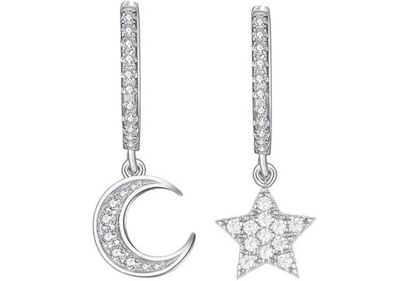 Lisandra Scott Ohrhänger-Set Creolen Mond & Stern Anhänger aus 925 Silber, Hängende Ohrringe Damen, Mit oder ohne Strass Steinen – himmlische Creolen aus 925er Silber von Lisandra Scott