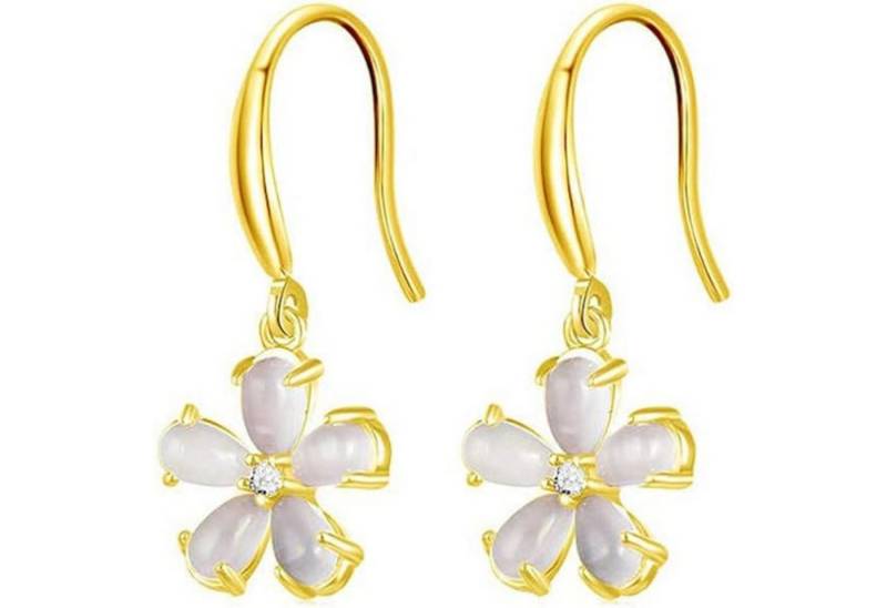 Lisandra Scott Ohrhaken-Set 925 Silber Ohrringe mit Funkelndem Katzenauge, Blumen Ohrhänger Damen, Zarter Blütenschmuck mit Katzenauge – femininer Eyecatcher von Lisandra Scott