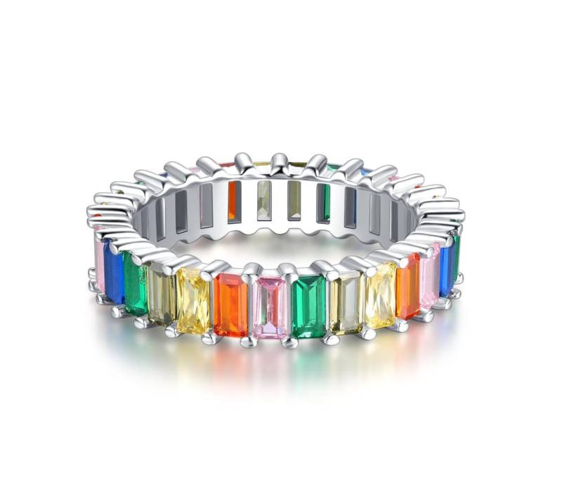 Lisandra Scott Silberring 18K Rainbow Baguette Ring 925 Sterling Silber mit Regenbogen Steinen, Funkelnd in allen Farben – dein Statement-Ring für jedes Outfit von Lisandra Scott