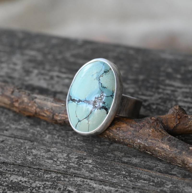 Großer Türkis Sterling Silber Ring Boho Breitband von LisasLoveliesJewelry