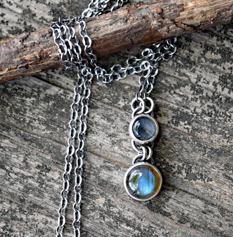 Labradorit Sterling Silber Halskette Oxidierte Ankerkette, Zierlicher Schmuck von LisasLoveliesJewelry