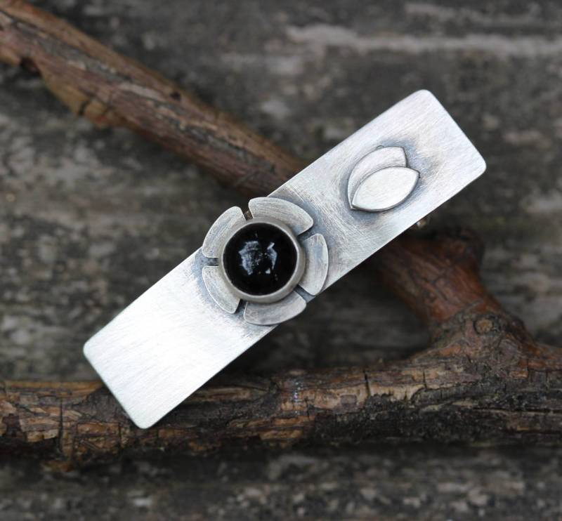 Zierliche Schwarzer Onyx Blumen Haarspange Haarspange Aus Sterling Silber von LisasLoveliesJewelry
