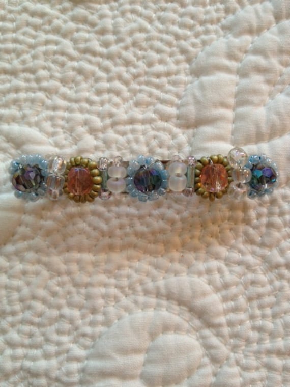 Azurblauer Und Irrideszierender Rosa Kristall, Celadon Grün Babyblau Perlmutt Perlen Barette, Hochzeitsaccessoires, Brautjungfern Geschenk von LisasWishingWELL