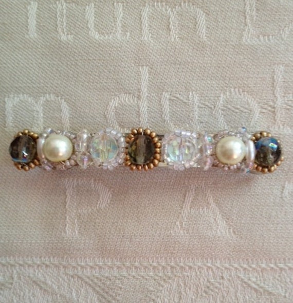 Gold, Rauchgrauer Kristall Und Perle, Aurora Borealis Kristalle, Perlen Haar Barettes, Hochzeit Accessoires, Haarspange, Brautjungfern' Geschenke Gold, Rauchgrauer Kristall Und Perle, Aurora Borealis Kristalle, Perlen Haar Barettes, Hochzeit Accessoires, Haarspange, Brautjungfern' Geschenke von LisasWishingWELL