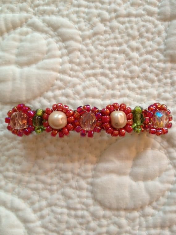 Rosa, Rot, Cremige Perle, Limegrüne Kristall Haarbarette, Hochzeit Zubehör, Haarspangen Rosa, Rot, Cremige Perle, Limegrüne Kristall Haarbarette, Hochzeit Zubehör, Haarspangen von LisasWishingWELL