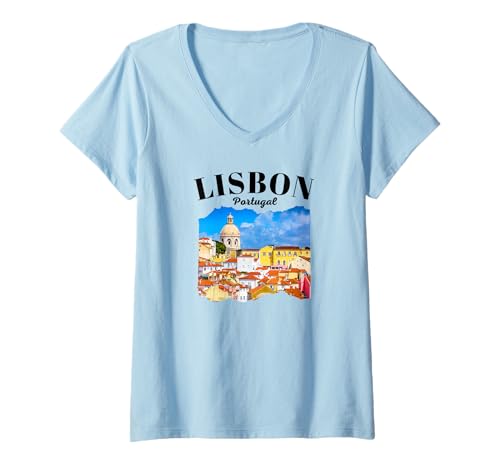 Damen Lissabon T-Shirt mit V-Ausschnitt Damen Lissabon T-Shirt mit V-Ausschnitt von Lisbon Portugal Souvenir Store