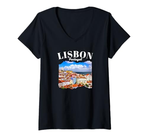 Damen Lissabon T-Shirt mit V-Ausschnitt Damen Lissabon T-Shirt mit V-Ausschnitt von Lisbon Portugal Souvenir Store