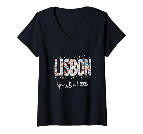 Damen Lissabon Portugal Portugal Frühlingsferien 2026 Urlaubsreisen T-Shirt mit V-Ausschnitt Damen Lissabon Portugal Portugal Frühlingsferien 2026 Urlaubsreisen T-Shirt mit V-Ausschnitt von Lisbon Portugal Travel SB SPRING BREAK 2026