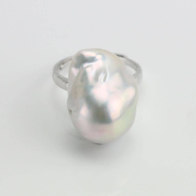 Großer Barock Perlenring, 13-15 Mm Süsswasser Flamballperle, Großer Feuerball Perlenring, Offener Silberring, Besonderes Geschenk Für Sie von LishaPearlJewelry
