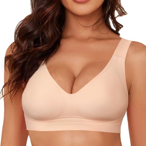 Lishang BH Damen Ohne Bügel Nahtloser Minimizer BHS Weich V-Ausschnitt Bralette Seamless Bra T Shirt Schlaf BH Atmungsaktiver Ultrakomfortabler von Lishang