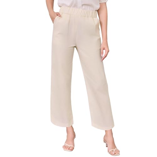 Lishang Leichte Sommerhose Damen Mit Taschen Hohe Taille 7/8 Hose Damen Sommer Bequeme Hose Strandhose Casual Sommer Outfit Beige Weiß M von Lishang