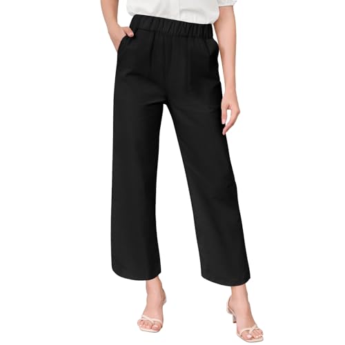 Lishang Leichte Sommerhose Damen Mit Taschen Hohe Taille 7/8 Hose Damen Sommer Bequeme Hose Strandhose Casual Sommer Outfit Schwarz S von Lishang