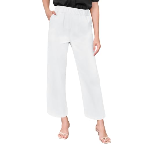 Lishang Leichte Sommerhose Damen Mit Taschen Hohe Taille 7/8 Hose Damen Sommer Bequeme Hose Strandhose Casual Sommer Outfit Weiß M von Lishang