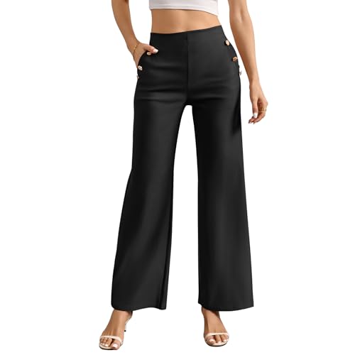 Lishang Wide Leg Hose Damen Anzughose High Waist Hose Weites Bein Damen Hosen Elegant mit Taschen Paperbag Hosen Bundfaltenhose Einfarbig für Geschäftsbereich Freizeit Schwarz XL Lishang Wide Leg Hose Damen Anzughose High Waist Hose Weites Bein Damen Hosen Elegant mit Taschen Paperbag Hosen Bundfaltenhose Einfarbig für Geschäftsbereich Freizeit Schwarz XL von Lishang