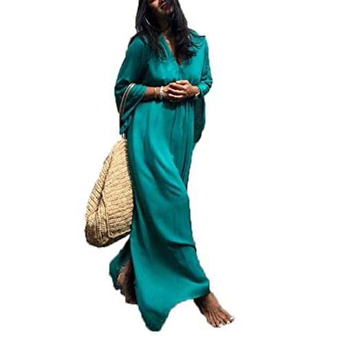 Damen Maxi Cover Up Kleider Lange Kaftan Kleider Solide Beachwear Plus Size Badeanzug Cover Ups Kaftan Kleid, dunkelgrün, One size von Lishengping-KJ