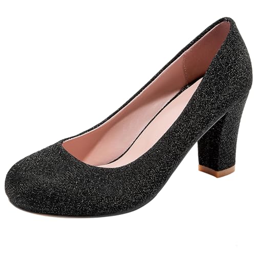 Lishoepin Damen Höhe Ferse Pumpe Shoe0166 Blockabsatz Schwarz-Glitzer Gr 40.5 EU/42Cn Lishoepin Damen Höhe Ferse Pumpe Shoe0166 Blockabsatz Schwarz-Glitzer Gr 40.5 EU/42Cn von Lishoepin