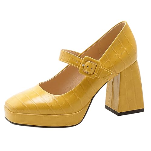 Lishoepin Damen Höhe Ferse Pumpe mit Plateau Shoe0094 Chunky Heel Gelb Gr 40.5 EU/42Cn Lishoepin Damen Höhe Ferse Pumpe mit Plateau Shoe0094 Chunky Heel Gelb Gr 40.5 EU/42Cn von Lishoepin