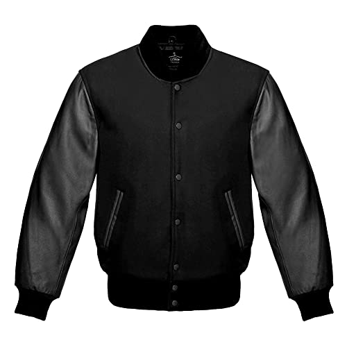 Lishow fashion Varsity Baseball Letterman Bomber Schule Collage Schwarz Wolle & Echtes Schwarz Leder Ärmel Jacke, Schwarz, 7XL Große Größen Lishow fashion Varsity Baseball Letterman Bomber Schule Collage Schwarz Wolle & Echtes Schwarz Leder Ärmel Jacke, Schwarz, 7XL Große Größen von Lishow Fashion