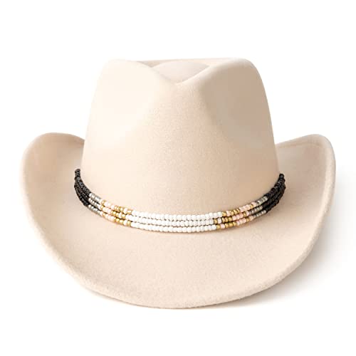Lisianthus Cowboy Cowgirl Hut für Männer und Frauen Western Style Outdoor Filz Hut mit Gürtelschnalle, Y Bead-cremig, Medium von Lisianthus