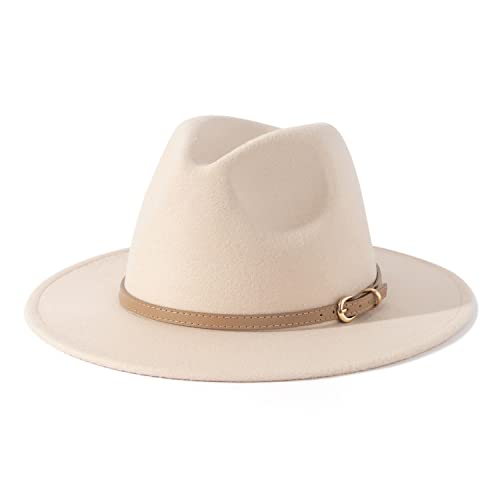 Lisianthus Women Classic Felt Fedora Wide Brim Hat with Belt Buckle A-Creamy von Lisianthus
