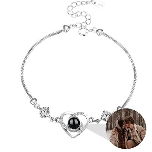 Liskanap 925 Sterling Silber Personalisierte Foto Armband mit Bild Projektion Armband im Stein Ich liebe dich Armband 100 Sprachen für Damen Herz Denkmal der Liebe Schmuckgeschenk (Silber-Herz 2) von Liskanap