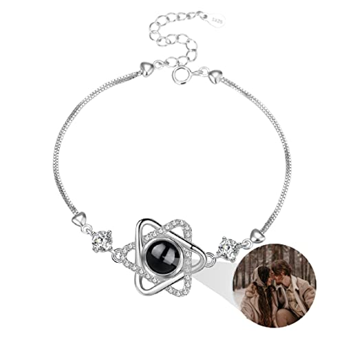 Liskanap 925 Sterling Silber Personalisierte Foto Armband mit Bild Projektion Armband im Stein Ich liebe dich Armband 100 Sprachen für Damen Herz Denkmal der Liebe Schmuckgeschenk (Silber-Stern) von Liskanap