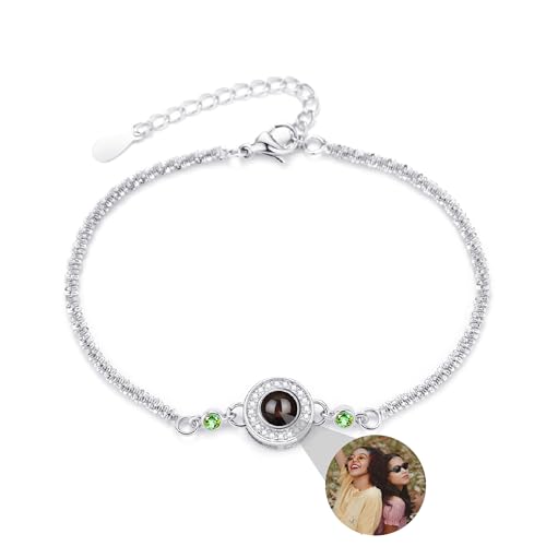 Foto Armband Personalisierte Geburtsstein Projektion Armband mit Bild im Stein Lupe Versteckte Foto Armbänder Birthstone Schmuck für Damen Frauen Freundschaft 925 Sterling Silber Rose Gold (Silber) von Liskanap