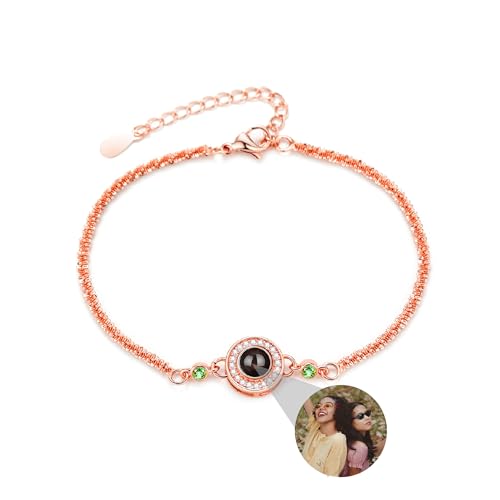 Foto Armband Personalisierte Geburtsstein Projektion Armband mit Bild im Stein Lupe Versteckte Foto Armbänder Birthstone Schmuck für Damen Frauen Freundschaft 925 Sterling Silber Rose Gold (RoseGold) von Liskanap