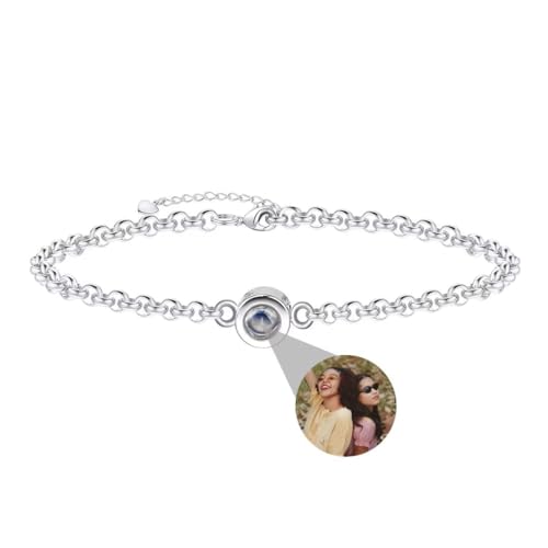 Foto Armband Personalisierte Projektion Armband mit Bild im Stein Rund 100 Sprachen Lupe Verstecktem Fotoarmband für Damen Frauen Mutter Denkmal Weihnachten Freundschaft Geschenk Silber Rose Gold von Liskanap