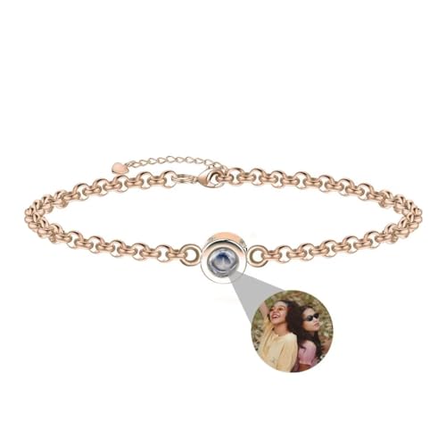 Foto Armband Personalisierte Projektion Armband mit Bild im Stein Rund 100 Sprachen Lupe Verstecktem Fotoarmband für Damen Frauen Mutter Denkmal Weihnachten Freundschaft Geschenk Silber Rose Gold von Liskanap