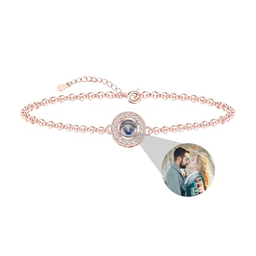 Liskanap Foto Armband Personalisierte Projektion Armband mit Bild im Stein Lupe Verstecktem Fotoarmband für Damen Frauen Mutter Denkmal Weihnachten Freundschaft Geschenk Silber Rose Gold (Rose Gold) von Liskanap
