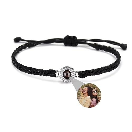 Liskanap Foto Armband Personalisierte Rund Projektion Armband mit Eigenen Bild im Stein Lupe Foto Armbänder Versteckte Fotoarmband für Damen Frauen Freundschaft Familie Schwarz Weiß von Liskanap