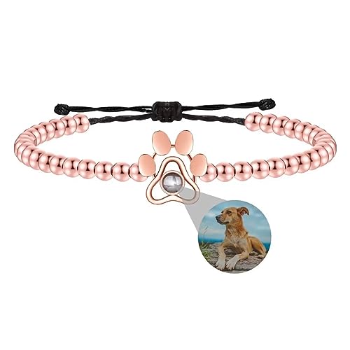 Liskanap Foto Armband Runde Perle Projektion Armband Personalisierte mit Eigenen Bild im Stein Lupe Pfote Foto Armbander Versteckte Fotoarmband für Damen Frauen Herren Männer Silber Rose Gold Schwarz von Liskanap