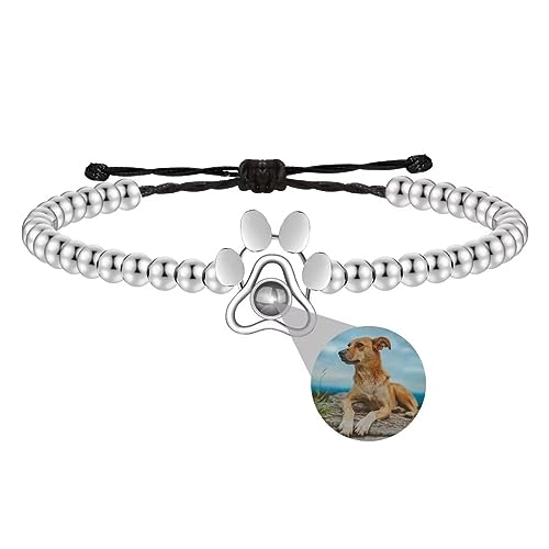 Liskanap Foto Armband Runde Perle Projektion Armband Personalisierte mit Eigenen Bild im Stein Lupe Pfote Foto Armbander Versteckte Fotoarmband für Damen Frauen Herren Männer Silber Rose Gold Schwarz von Liskanap